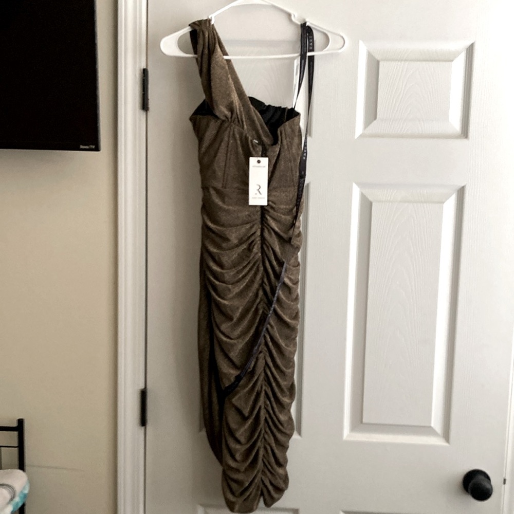 Rare London Gold glitter one shoulder mini dress